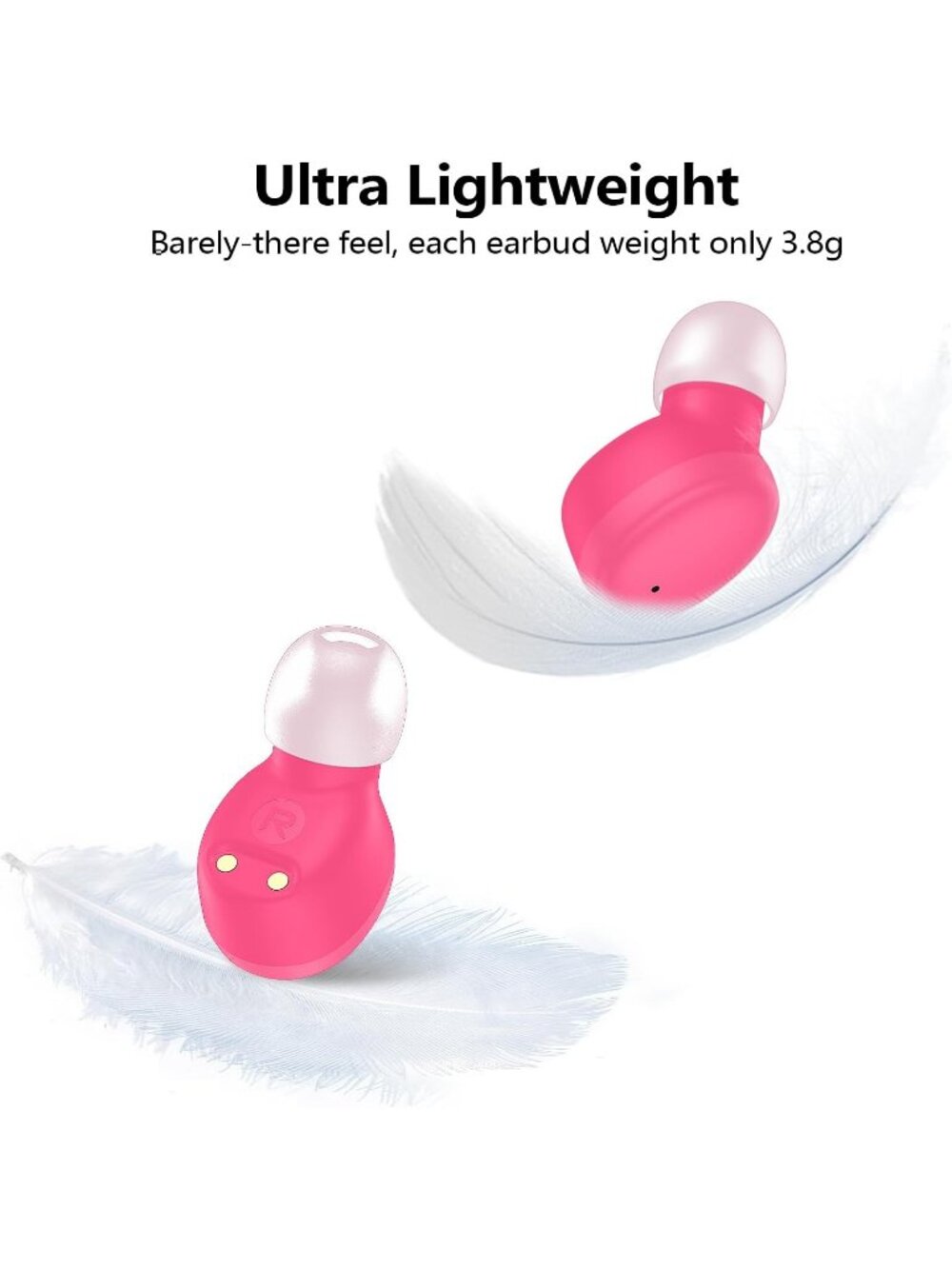 Wireless Hot Pink Earbuds Bluetooth 5.3 Deep Bass Sound Built in Mics Clear Call - Picture 6 of 7